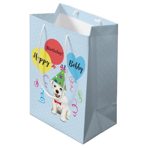 Birthday Party Balloons Westie Medium Gift Bag