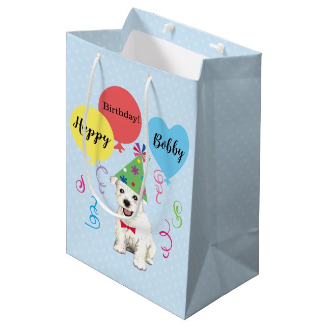 Birthday Party Balloons Westie Medium Gift Bag (Front Angled)