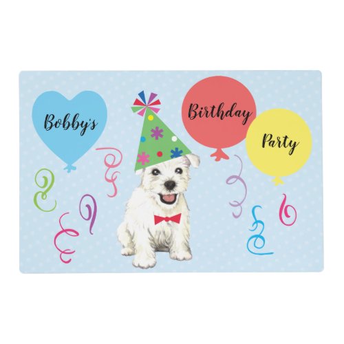 Birthday Party Balloons Westie Placemat