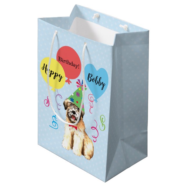 Birthday Party Balloons Wheaten Terrier Medium Gift Bag (Front Angled)