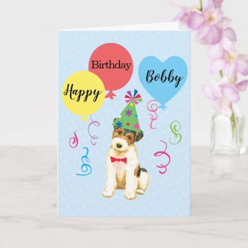 Birthday Party Balloons Wire Fox Terrier Card