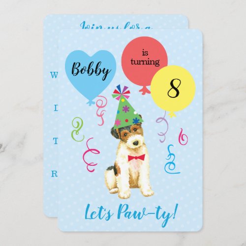 Birthday Party Balloons Wire Fox Terrier Invitation