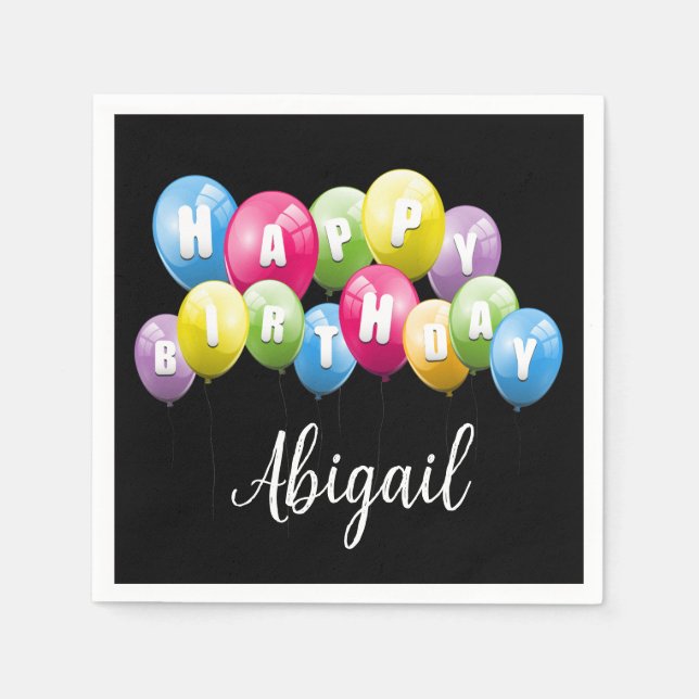 Birthday Party Balloons With Name Napkins (Front)