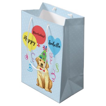 Birthday Party Balloons Yellow Lab Medium Gift Bag by DogsInk at Zazzle
