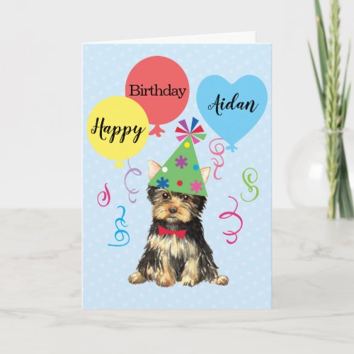 Birthday Party Balloons Yorkie Card