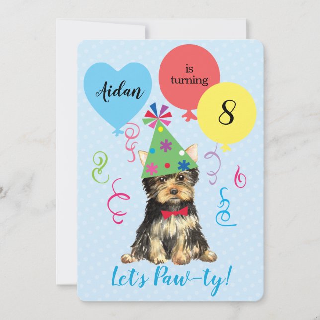 Birthday Party Balloons Yorkie Invitation (Front)