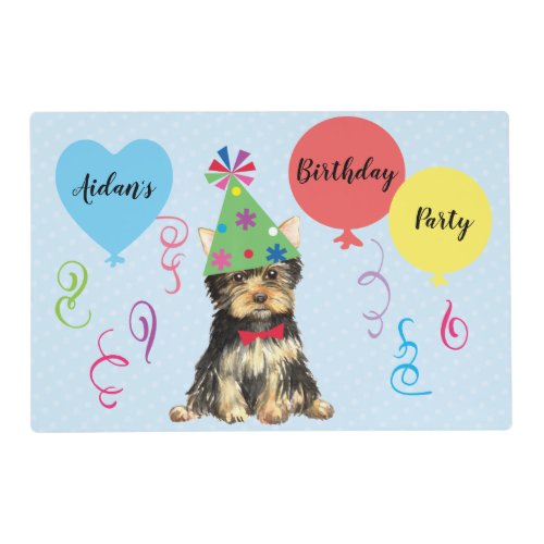 Birthday Party Balloons Yorkie Placemat