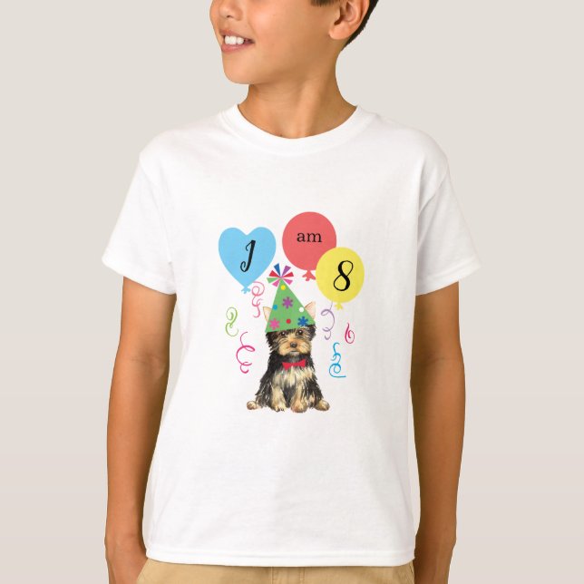 Birthday Party Balloons Yorkie T-Shirt (Front)
