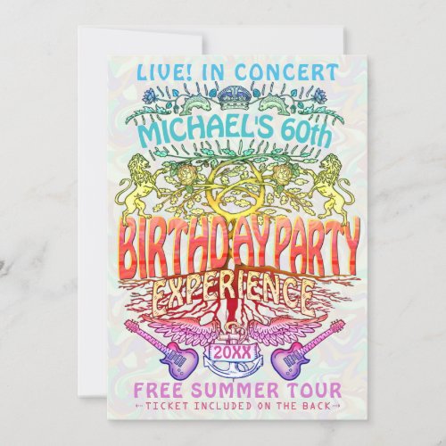 Birthday Party Band Concert Ticket Neon Retro 70s Invitation