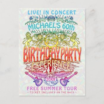 Birthday Party Band Concert Ticket Neon Retro 70s Postcard by HaHaHolidays at Zazzle