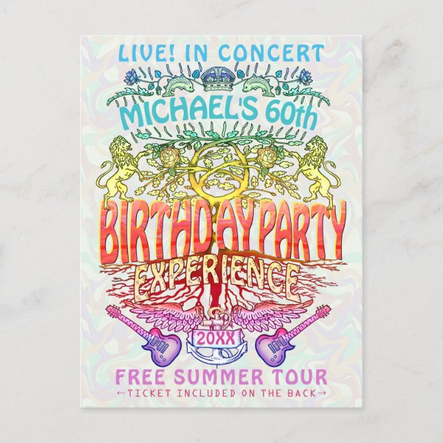 Birthday Party Band Concert Ticket Neon Retro 70s Postcard (Front)