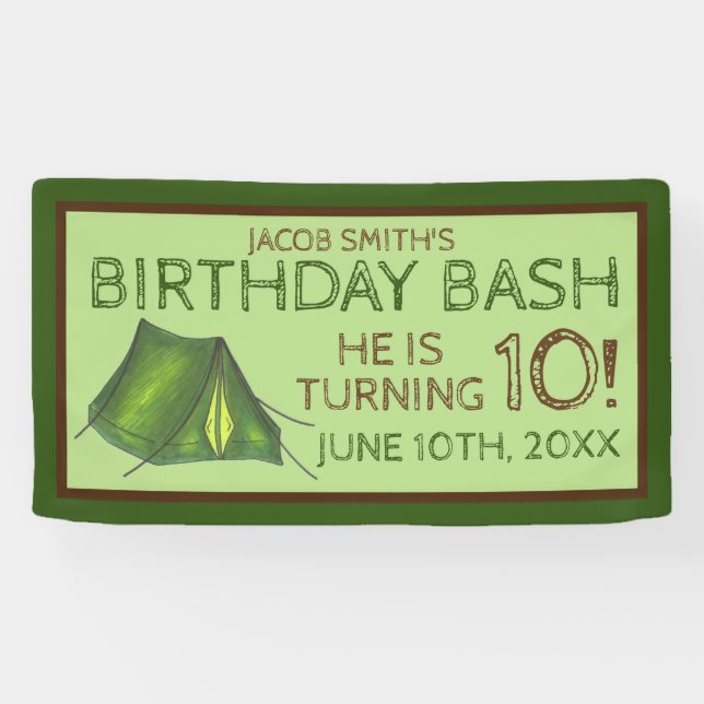 Birthday Party Bash Camp Tent Sleepover Camping Banner (Horizontal)