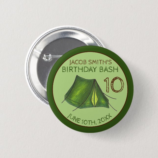 Birthday Party Bash Camp Tent Sleepover Camping Button (Front & Back)