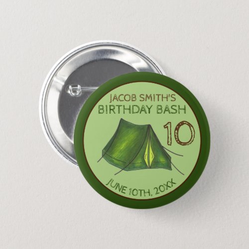Birthday Party Bash Camp Tent Sleepover Camping Button