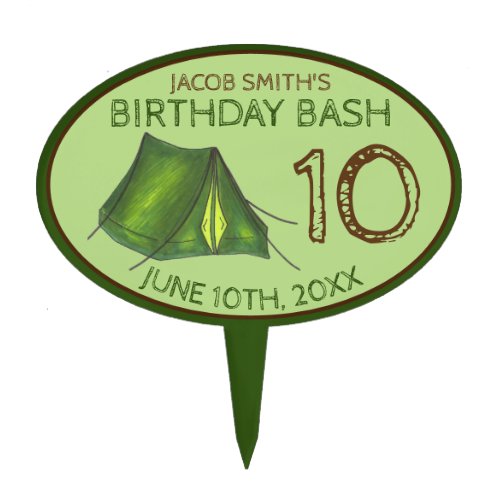 Birthday Party Bash Camp Tent Sleepover Camping Cake Topper