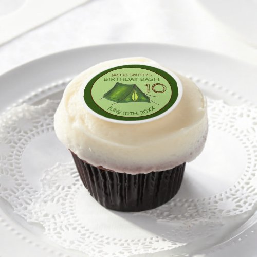Birthday Party Bash Camp Tent Sleepover Camping Edible Frosting Rounds