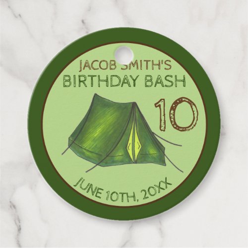 Birthday Party Bash Camp Tent Sleepover Camping Favor Tags