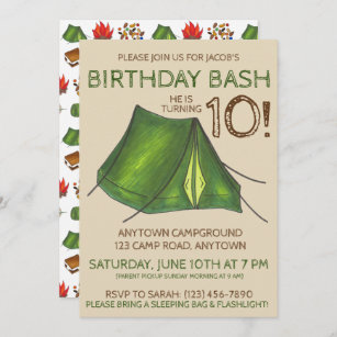 Birthday Party Bash Camp Tent Sleepover Camping Invitation