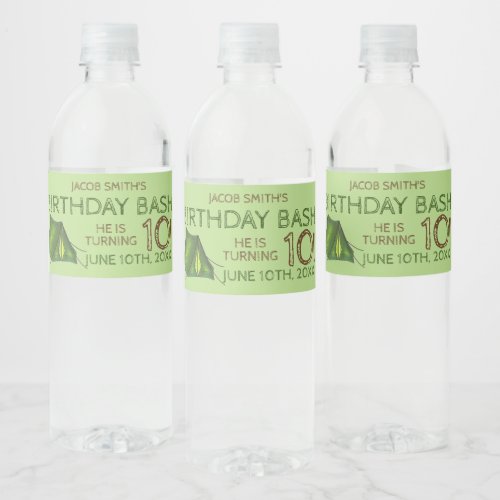 Birthday Party Bash Camp Tent Sleepover Camping Water Bottle Label