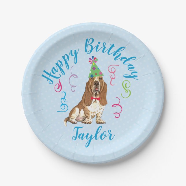 Birthday Party Basset Hound Paper Plates (Front)