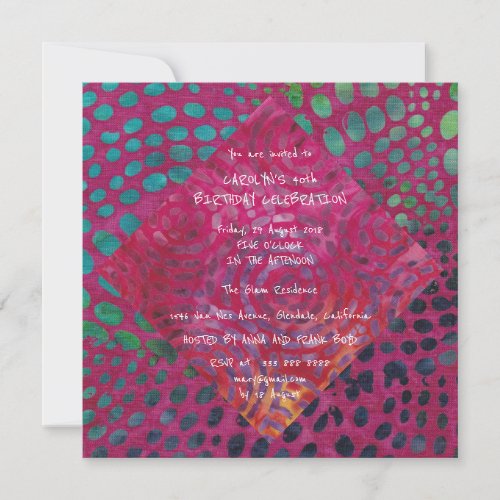 Birthday Party Batik Tropical Abstract Pink Purple Invitation