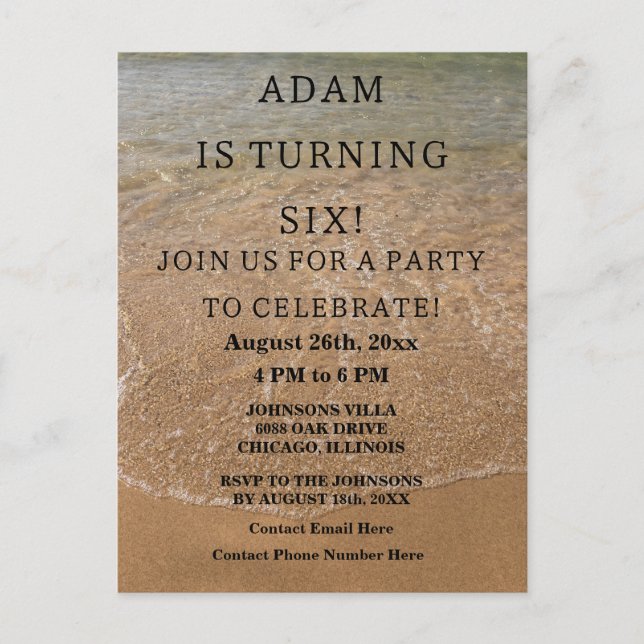 Birthday Party Beach Nautical Custom Trendy Cute  Postcard (Front)