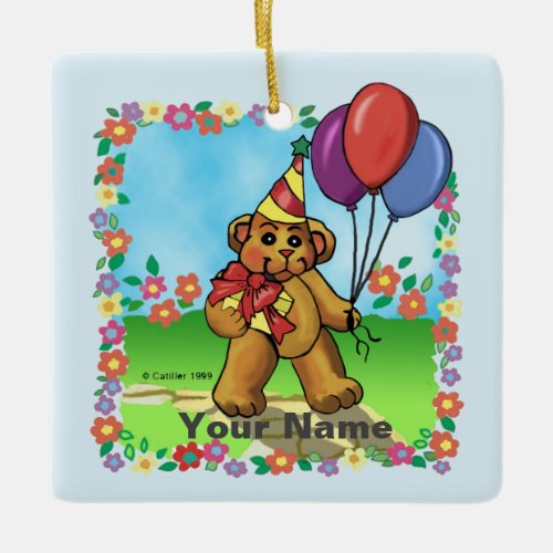 Birthday Party Bear  Ceramic Ornament