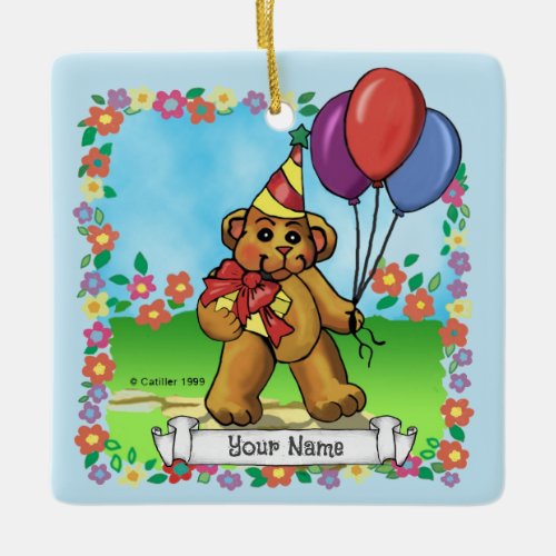 Birthday Party Bear Ceramic Ornament