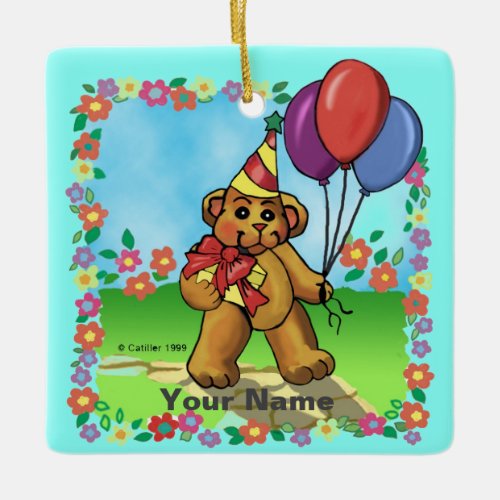 Birthday Party Bear custom name Ceramic Ornament