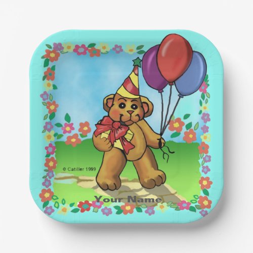 Birthday Party Bear custom name Paper Plates