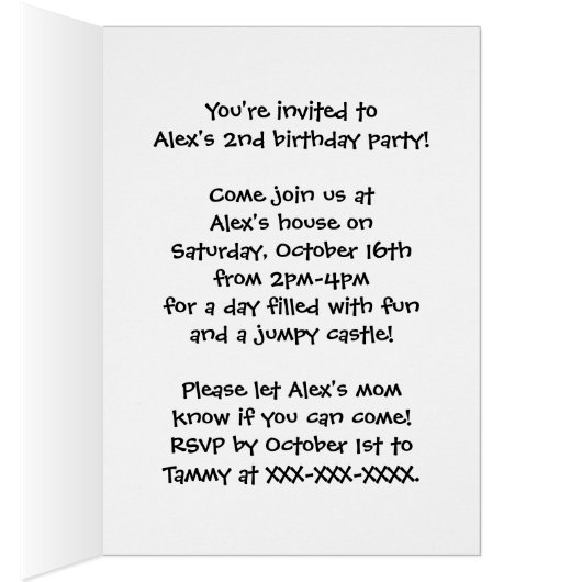 Birthday party bear customizable invitations (Inside (Right))