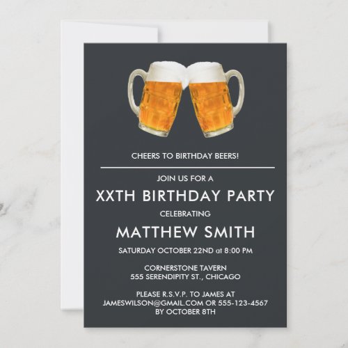 Birthday Party Beer Cheers Modern Elegant Invitation