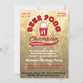 Birthday Party Beer Pong Invitation by GlitterInvitations at Zazzle