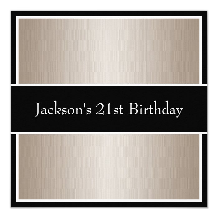 Birthday Party Beige Fine Stripes Black & White Custom Announcement