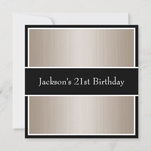 Birthday Party Beige Fine Stripes Black &amp; White Custom Announcement