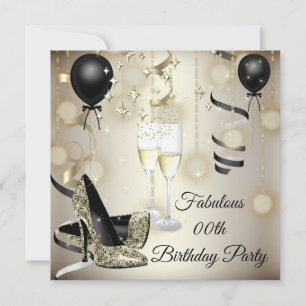 Birthday party beige Gold high Heels champagne Invitation