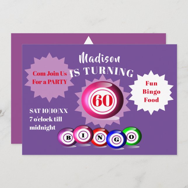 Birthday Party Bingo Theme Fun Invitation (Front/Back)