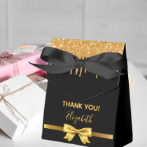 Birthday party black glitter bow thank you favor boxes