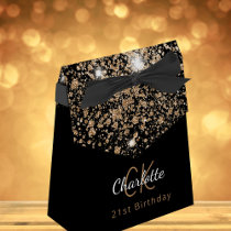 Birthday Party black glitter gold monogram Favor Boxes