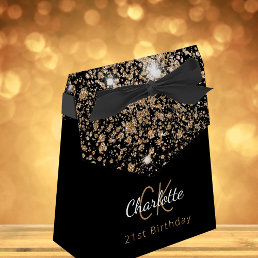 Birthday Party black glitter gold monogram Favor Boxes