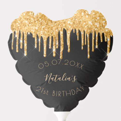 Birthday party black glitter gold sparkle glam balloon