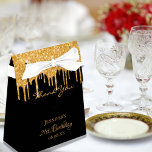 Birthday Party black glitter gold thank you Favor Box<br><div class="desc">Elegant, classic, glamorous and girly for a 21st (or any age) birthday party favors. A black background. The text: 21st Birthday and Thank You, written with a modern hand lettered style script. Decorated with faux gold glitter drips, paint dripping look. Personalize and add a name and a date. Golden colored...</div>