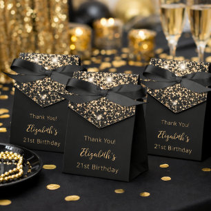Birthday Party black glitter gold thank you  Favor Boxes