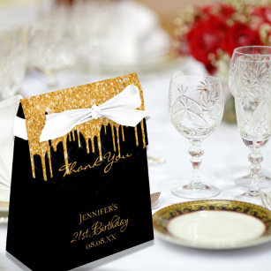 Birthday Party black glitter gold thank you Favor Boxes