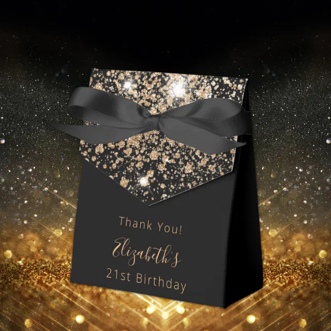 Birthday Party black glitter gold thank you Favor Boxes | Zazzle