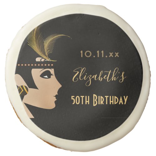 Birthday party black gold 1920s art deco style sugar cookie