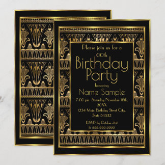 Birthday Party Black Gold Art Deco Vintage 1930 Invitation