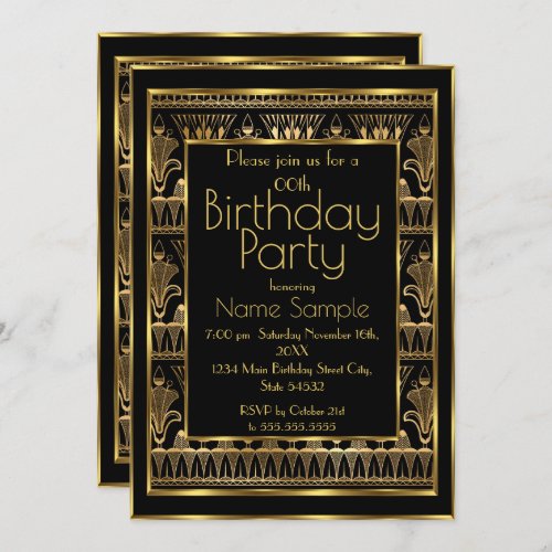Birthday Party Black Gold Art Deco Vintage 1930 Invitation