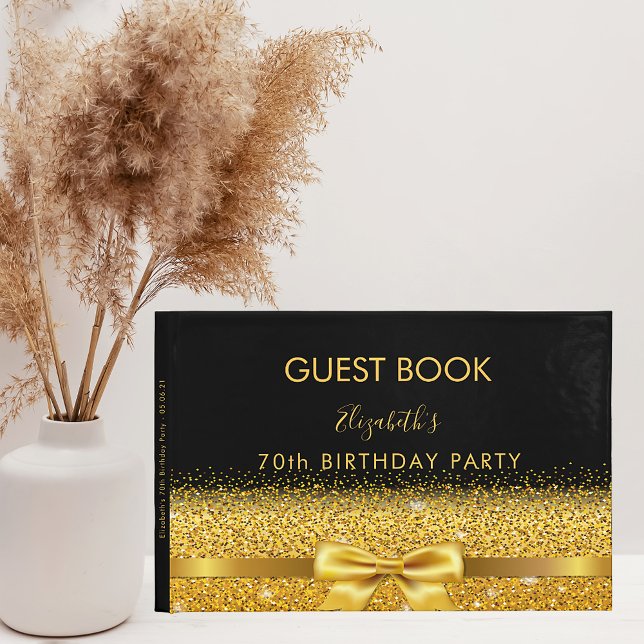 Birthday party black gold bow elegant guest book (Creator Uploaded)