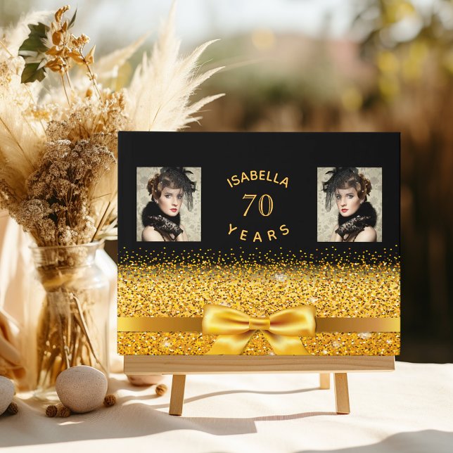 Birthday party black gold bow photo guest book (Creator Uploaded)